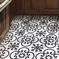 Moroccan Mosaic & Tile House - 8"x8" Orika Handmade Cement Tile, White/Black, Set of 12 - Wall And Floor Tile