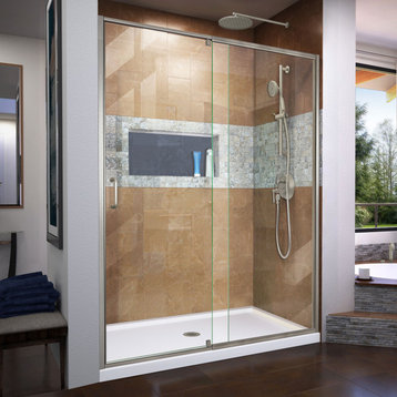 DreamLine Flex 56-60" W x 72" H Semi-Frameless Pivot Shower Door, Brushed Nickel