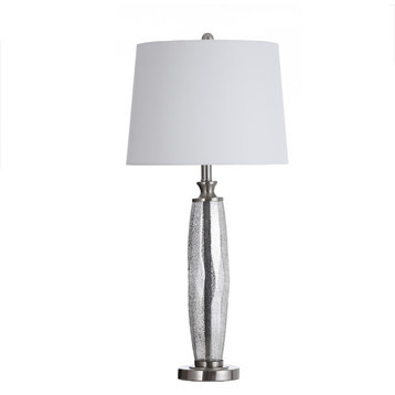 Mercury Glass & Brushed Steel Base Table Lamp With White Drum Shade