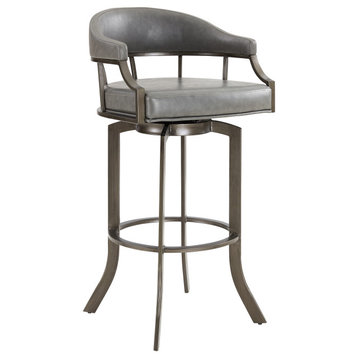 Pharaoh Swivel 26" Mineral and Black Faux Leather Bar Stool, Gray