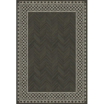 Artisanry University, Duke 96x140 Vintage Vinyl Floorcloth, Aged Black/Gray