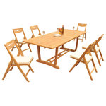 Teak Deals - 7-Piece Outdoor Teak Dining Set: 94" Masc Rectangle Table, 6 Surf Folding Chair - Set includes: 94" Double Extension Rectangle Dining Table and 6 Folding Arm Chairs.