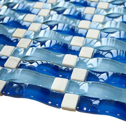 Deep Blue 3D Sea Wave Glass Mosaic Tiles - Home Accessories & Decor