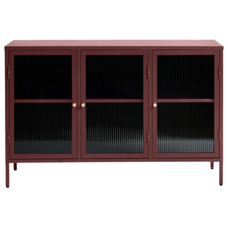 Metal & Glass 3-door Sideboard, Red