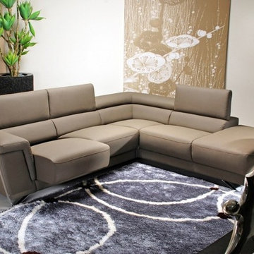 Modern All Leather Sectional Sofa in Brown