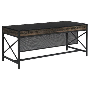 Pemberly Row Engineered Wood/Metal 72x30 Table Desk in Carbon Oak