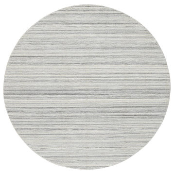 Gray, Hand Loomed Undyed Natural Wool, Modern Design Round Rug, 5'10"x5'10"