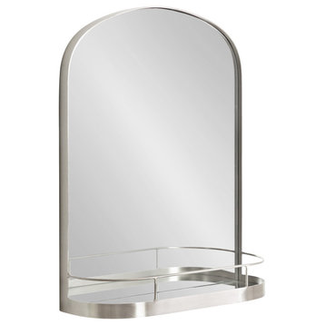 Peyson Framed Arch Mirror With Shelf, Silver, 18"x24"