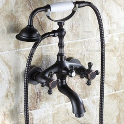 Brass Cross Handles Control Bathtub Filler Shower Faucet Wall Mounted Design wit - Products