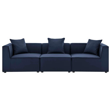 Saybrook Outdoor Patio Upholstered 3-Piece Sectional Sofa, Navy