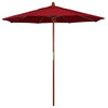 7.5' Square Push Lift Wood Umbrella, Red Olefin