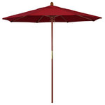 March Products - 7.5' Square Push Lift Wood Umbrella, Red Olefin - The classic look of a traditional wood market umbrella by California Umbrella is captured by the MARE design series.  The hallmark of the MARE series is the beautiful 100% marenti wood pole and rib system. The dark stained finish over a traditional marenti wood is perfect for outdoor dining rooms and poolside d-cor. The deluxe push lift system ensures a long lasting shade experience that commercial customers demand. This umbrella also features Olefin fabrics, which are made with high durability synthetic Olefin fibers that offer improved fade resistance over lesser grade fabric materials like polyester and cotton.