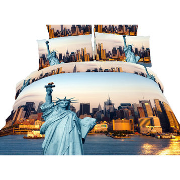 Statue of Liberty, Cotton 6 Piece Bedding Duvet Cover Sheet Set by Dolce Mela, T