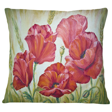 Poppies in Wheat Floral Throw Pillow, 18"x18"