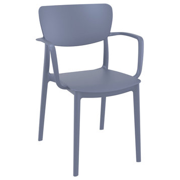 Lisa Outdoor Dining Arm Chair, Set of 2, Dark Gray