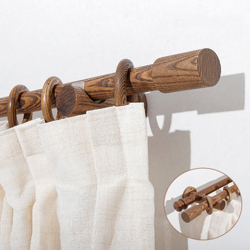 QYT14 1-1/8 Inch Black Walnut Wooden Curtain Rail And Wood Curtain Rail Fittings