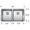 Blanco 442768 Formera 33"x18" Equal Double Bowl Kitchen Sink, Stainless Steel