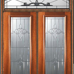 Prehung Transom Double Door 80 Mahogany Arlington Full Lite Glass - Front Doors