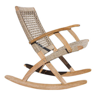 Eucalyptus and Rope Rocking Chair - Beach Style - Outdoor Rocking ...