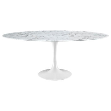 Lippa 78" Oval Artificial Marble Dining Table, White
