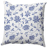 Traditional Floral Polyester Indoor Pillow, Porcelain Blue, 26"x26"