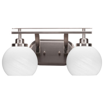 Odyssey 2 Light Bath Bar In Brushed Nickel Finish With 5.75" White Marble Glass