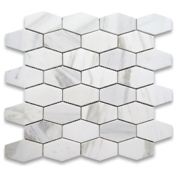 Calacatta Gold Marble 1-1/4x3 Elongated Hexagon Mosaic Tile Polished, 1 sheet