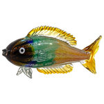 Dale Tiffany - Dale Tiffany Nile Fish Handcrafted Art Glass Figurine - Our Nile Fish Handcrafted Art Glass Sculpture is a delightful addition to any home or office d"cor. This chipper little fellow is hand blown using Favrile Art Glass and features a tri-color body that is deep golden amber near his head that changes to seafoam green mid-body and warm amber on the tail. His fins are clear glass with golden highlights that really make the colors in his body pop. Because the sculpture is hand blown using Favrile art glass, please allow for subtle changes in color. A whimsical accessory in any room, our Nile Fish Handcrafted Art Glass Sculpture is also an ideal gift for any occasion.