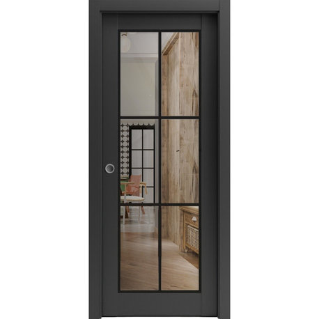 French Pocket Door 24x80 | Lucia 2366 Matte Black | Kit Trims Rail