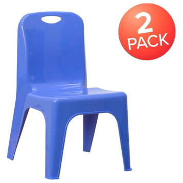 2 Pack Plastic Stackable School Chair with Carrying Handle and 11" Seat Height, Blue
