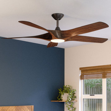 Luxury Transitional Ceiling Fan, Koa Woodgrain