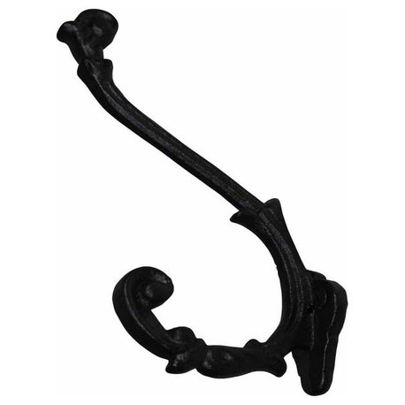 Black Coat Hook Hanger 6" L Wall Mount Wrought Iron Rust Resistant Hook