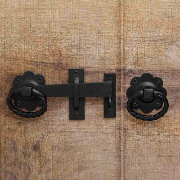 Renovators Supply Door Lock Latch 6 in Black Wrought Iron Floral Ring Gate Latch
