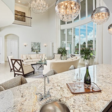 Modern Apollo Chrome and Crystal Pendant over Home Bar