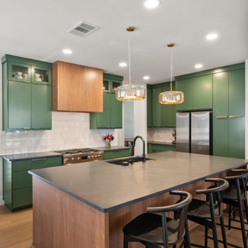 Spacious Kitchen Island with Seating and Statement Lighting