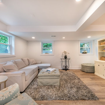 Basement Remodel with large wet-bar, full bathroom and cosy family room