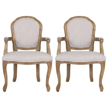 Fairgreens Traditional Upholstered Dining Chairs, Set of 2, Light Gray + Weathered Brown