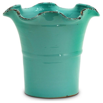 SCAVO GIARDINI-GARDEN Large Planter Vase With fluted rim AQUA TIFFANY TEAL