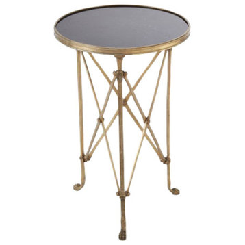 Retro Parisian Architectural Style Round Accent Table, Black Granite Gold