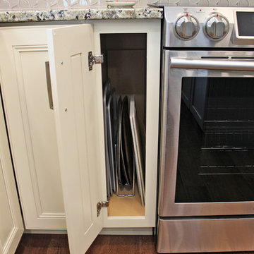 Cream Kitchen with Green Island with Butcher Block Countertop