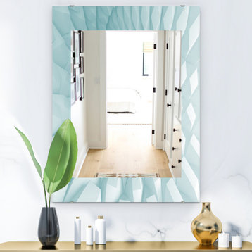 Designart Light Blue Waves 3 Modern Frameless Wall Mirror, 28x40