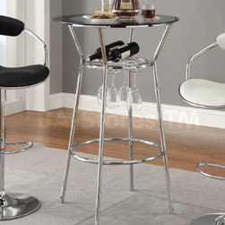 Contemporary Bar Table with Black Edged Glass Top - Indoor Pub And Bistro Tables