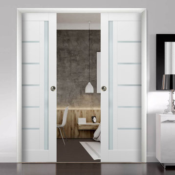 French Double Pocket Doors 60 x 80 & Frames | Quadro 4088 White Silk
