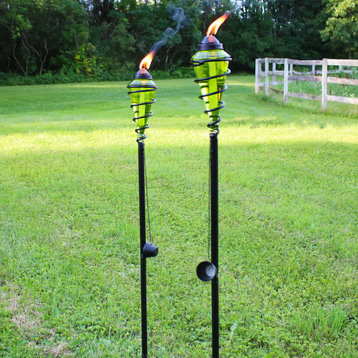 Sunnydaze 2-in-1 Swirling Metal Glass Outdoor Lawn Torch Set of 4, Green