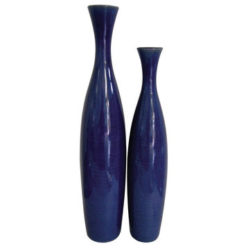 Howard Elliott Cobalt Blue Glaze Ceramic Vases, Tall, 2-Piece Set