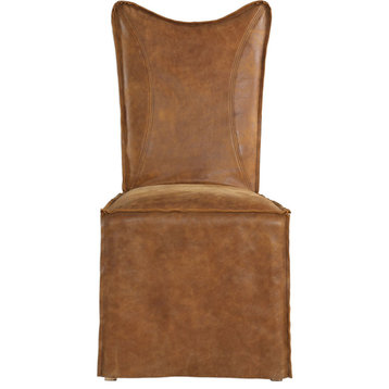 Delroy Accent Chair in Distressed Hand-Sanded Cognac Nubuck Leather