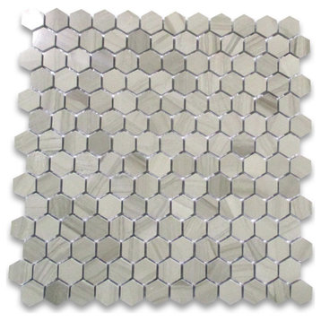 1" Hexagon Athens Grey Marble Tile Haisa Dark Mosaic Polished, 1 sheet