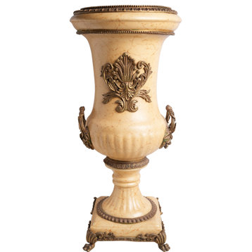 Opulent Large Butterscotch Porcelain Trophy Vase Ormolu Accents, 26"