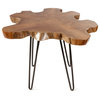 Natural Teak Live Edge Table with Hairpin Legs, Beige, 31.5" X 31.5" X 21"