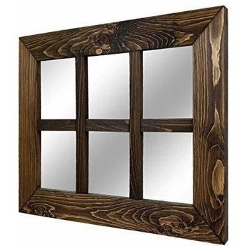 6 Pane Dark Walnut Shiplap Framed Mirror, 36"x30"